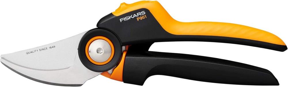 Fiskars Bypass-Gartenschere L, X-series PowerGear, P961, 22,2 cm, schwarz/ orange