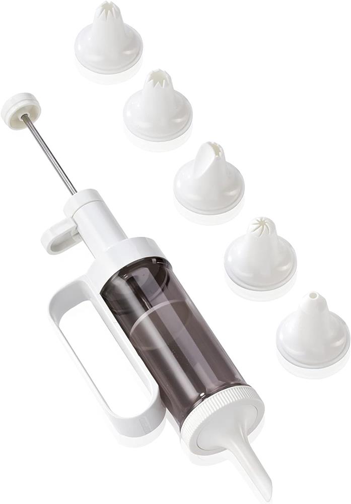 Leifheit Einhand-Garnierspritze, inkl. 6 Tüllen, Spritzpistole zum Backen und Dekorieren, Gebäckspritze, bequeme Einhandbedienung, Spritzbeutel mit großem Füllvolumen, einfach zu reinigen - OVP