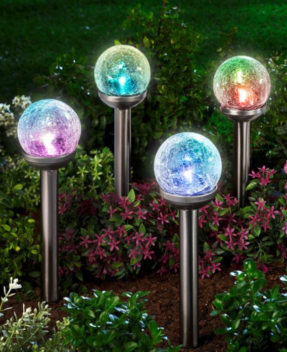 LED Edelstahl-Solarleuchten 4er Set Regenbogen - B Ware