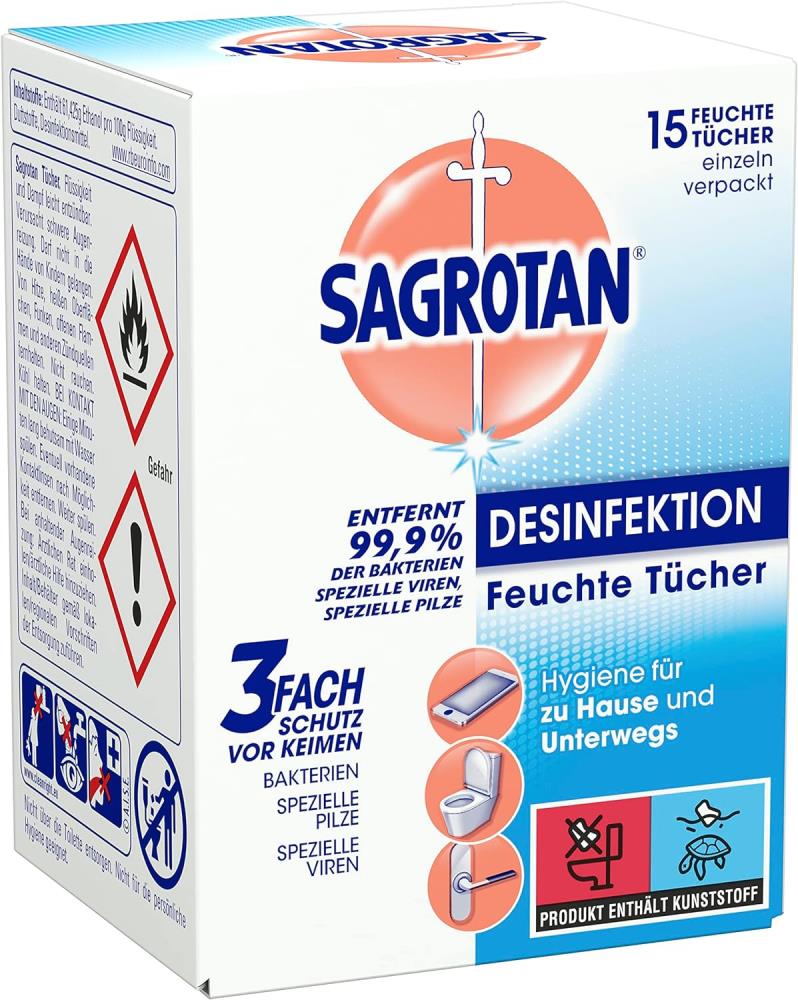 SAGROTAN DESINFEKTION-TÜCHER, 15 STÜCK