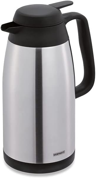 LEIFHEIT 28510 Style 1, 5 L Isolierkanne, 100% dicht, Thermoskanne mit doppelwandigem Edelstahl-Isolierkörper, praktisches Öffnen und Schließen mit einer Hand, Kaffekanne, Teekanne, silber schwarz - OVP