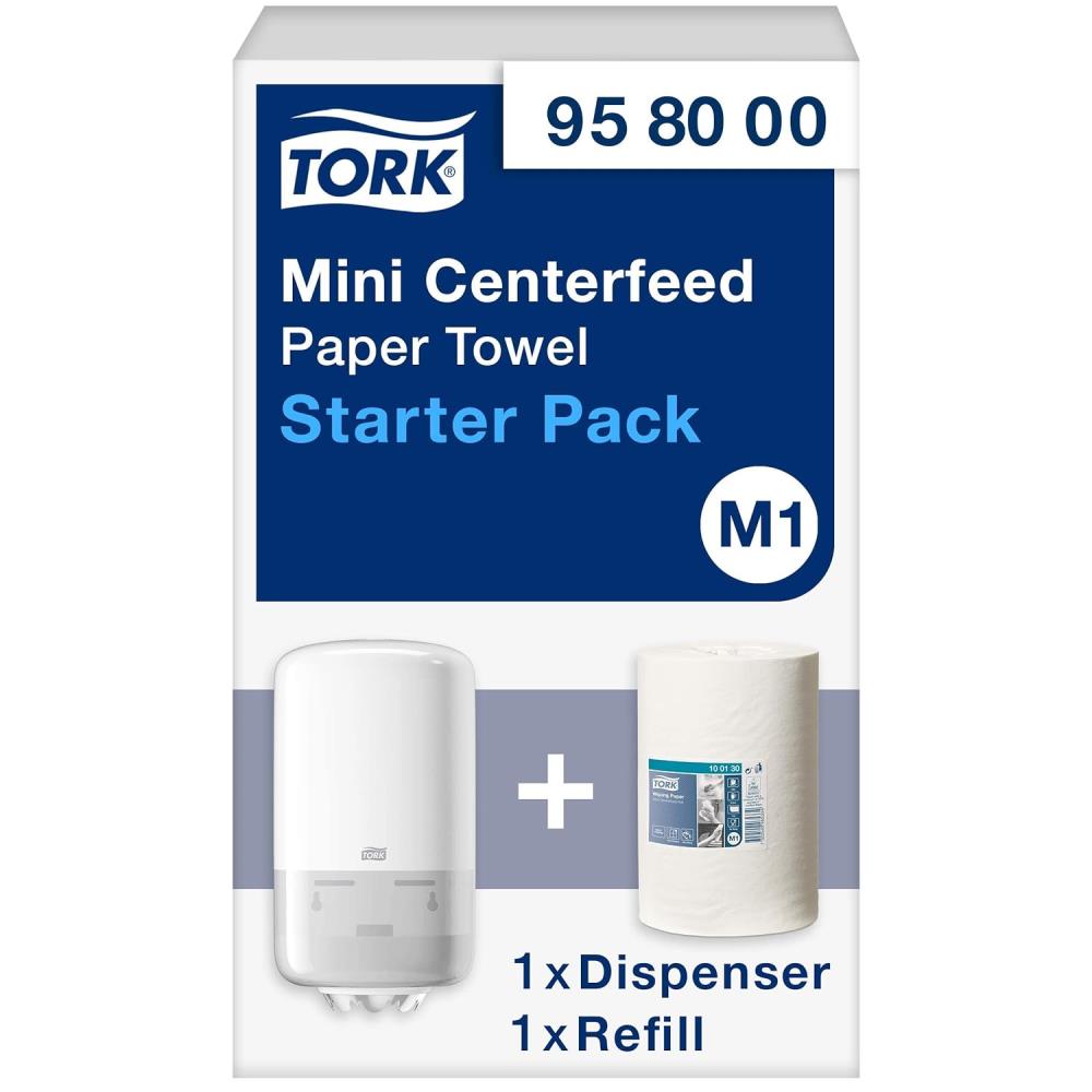 Tork Mini Centrefeed Papierhandtücher Starter Pack - 958000 - M1 + Nachfüllpapier (120 Meter) - NEU