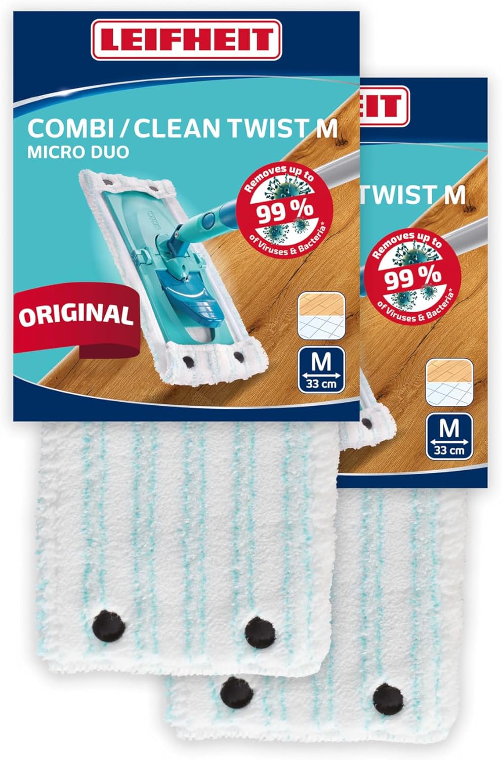 Leifheit 2er Set Wischbezug CLEAN Twist M / Combi M -  Micro Duo für alle Bodenarten - Sparset