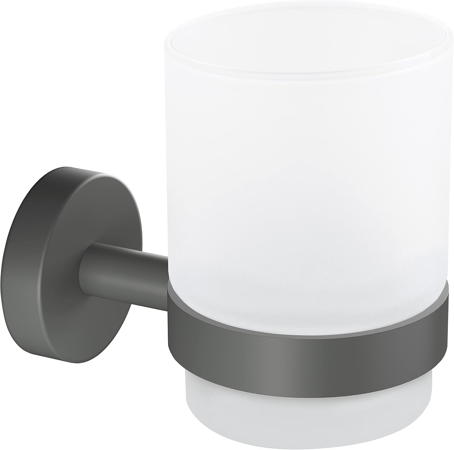tesa Moon Grey Zahnputzbecher aus satiniertem Glas mit Halter, matt grau ohne Borhren inkl. Klebelösung