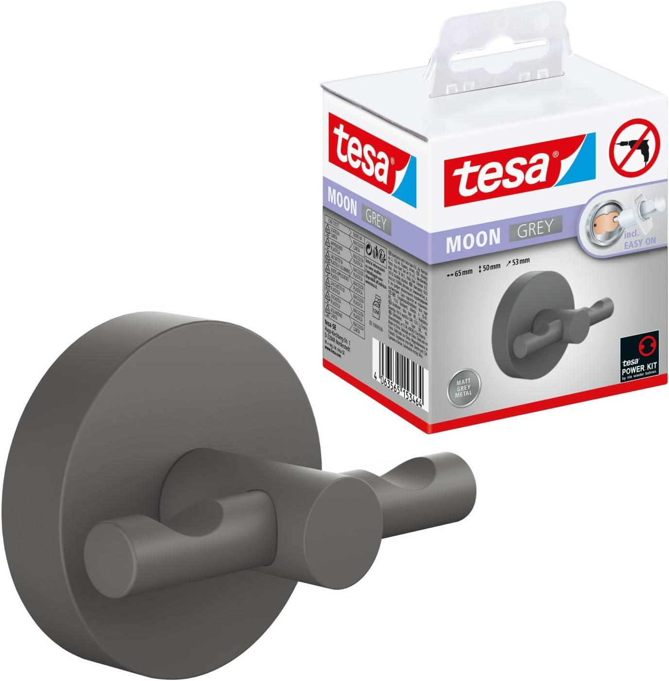 tesa MOON GREY Bademantelhaken matt grau inkl. Klebelösung