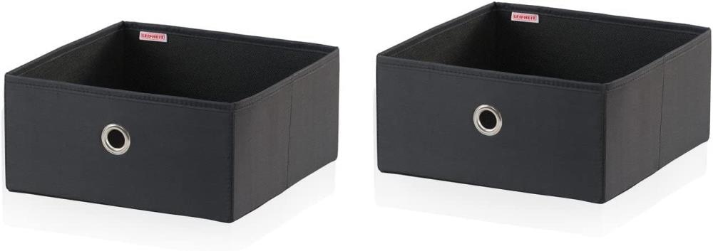 Leifheit Box 2er Set klein schwarz, Faltbox für eine staubfreie Aufbewahrung, Schubladenorganizer aus abwaschbarem Stoff, platzsparende Aufbewarungsbox, Ordnungsbox für den Kleiderschrank, Sockenbox - OVP