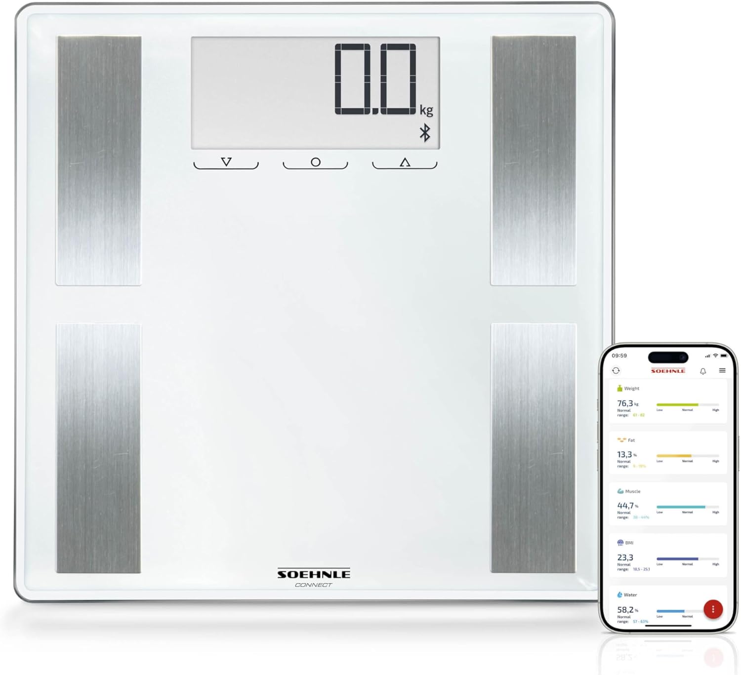 Soehnle Körperwaage  Shape Sense Connect 100 mit Bluetooth, Personenwaage plus App, Körperfettanalysewaage Soehnle Körperwaage  Shape Sense Connect 100 mit Bluetooth, Personenwaage plus App, Körperfettanalysewaage