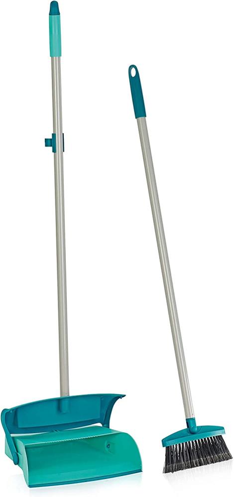 Leifheit Kehrset mit Stiel und automatisch schließender Schmutzkammer, Besen mit gesplissten Borsten und verstellbarem Winkel, extra große Kehrschaufel mit Besenhalterung