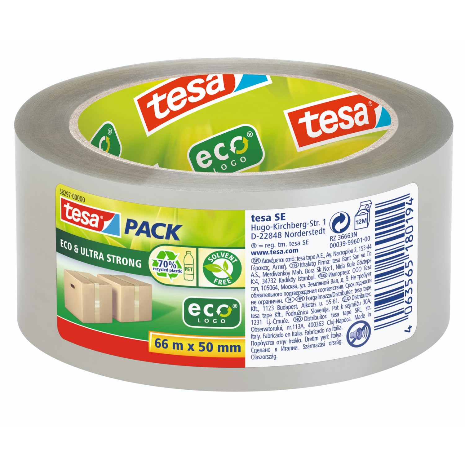 tesa Paketband Klebeband tesapack Packband ECO & ULTRA STRONG transparent (66m x 50mm)