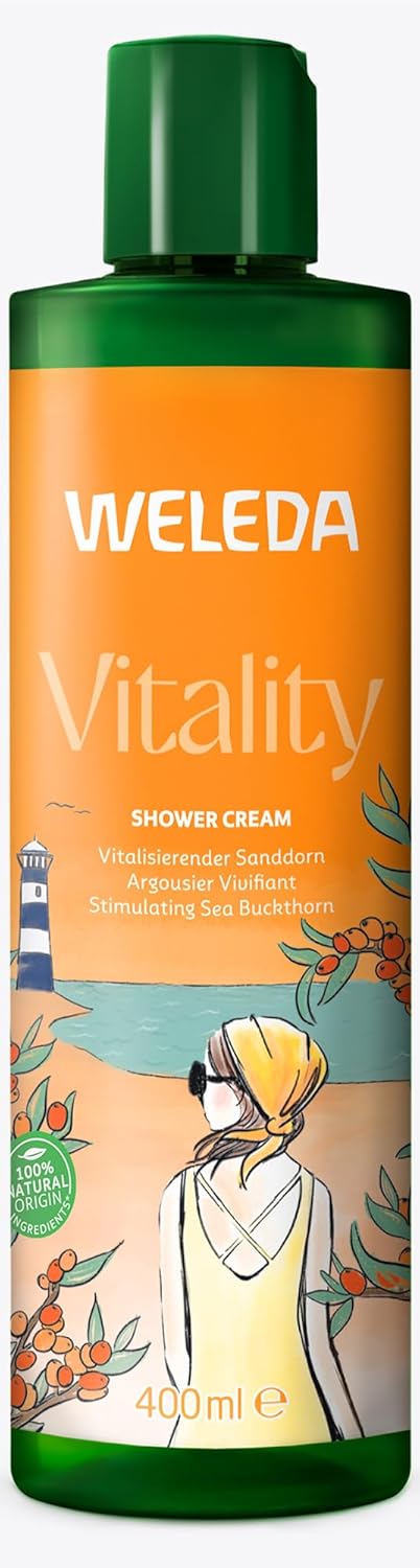 WELEDA Bio Vitality XL Duschgel vegan - Sanddorn Dusche für Frauen & Männer mit Grapefruit / Sandelholz - 400 ML