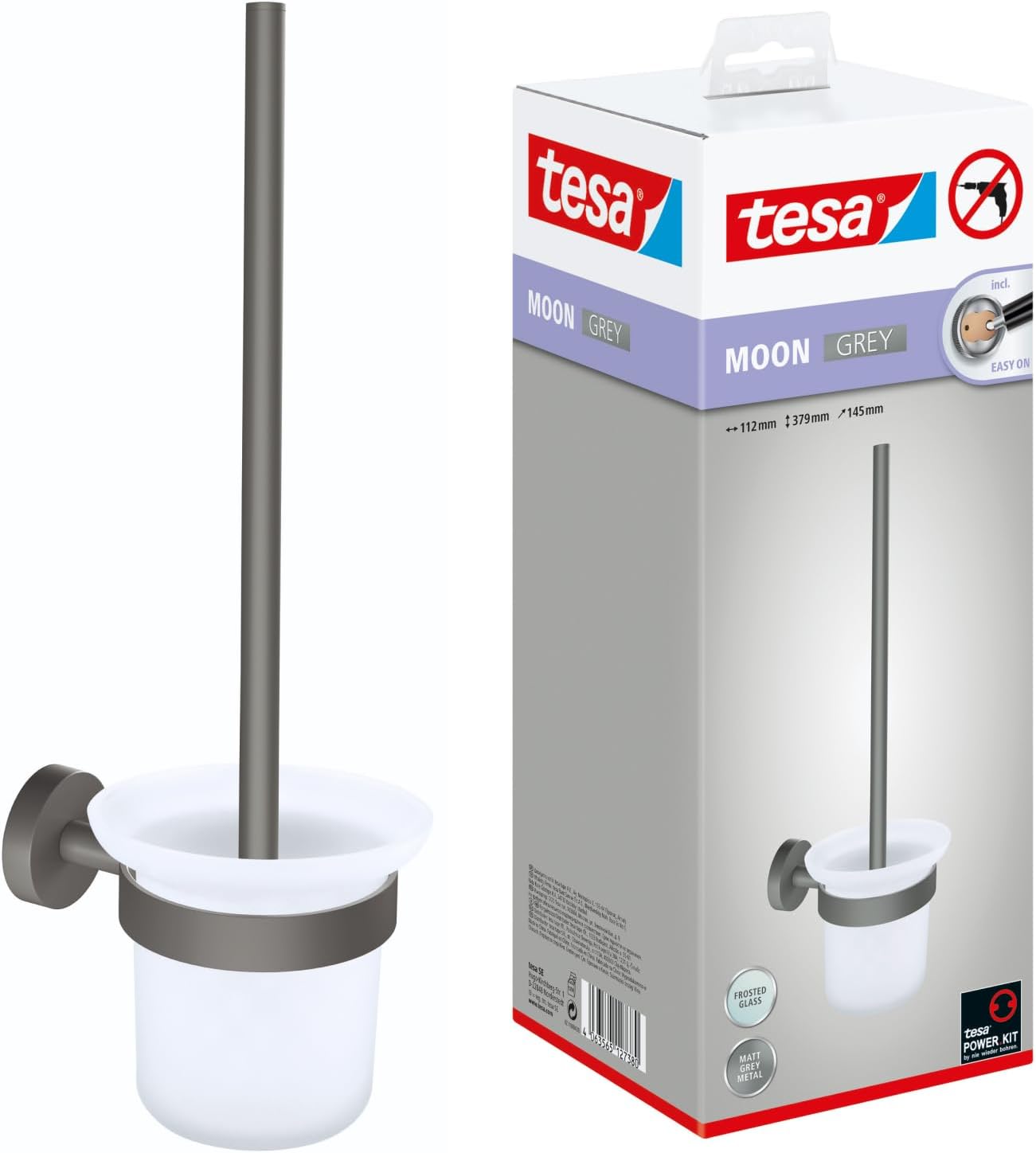 tesa WC-Garnitur Moon Grey Set - bohrfrei, inkl. Klebelösung