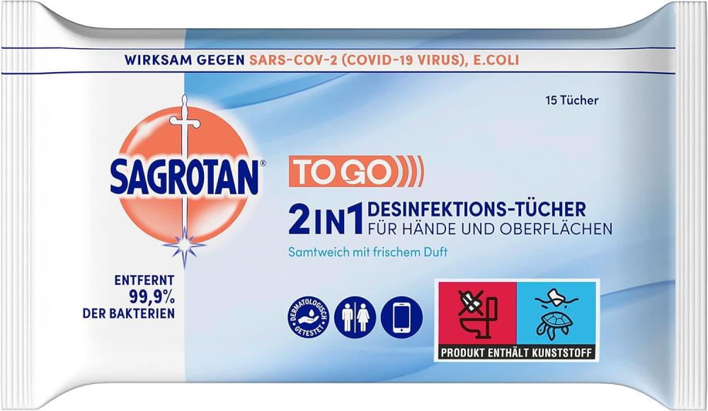 Sagrotan 2in1-Desinfektionstücher 15 Tücher