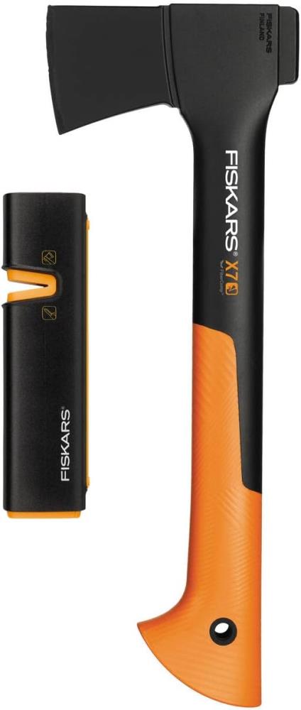 Fiskars Axt-Set, Universalaxt: Inklusive Klingen- und Transportschutz, 35,5 cm, X7-XS, 640 g; Axt- und Messerschärfer