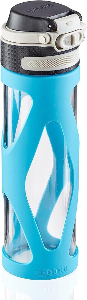 LEIFHEIT Glasflasche Flip 600ml, 100% dichte Sportflasche Trinkflasche