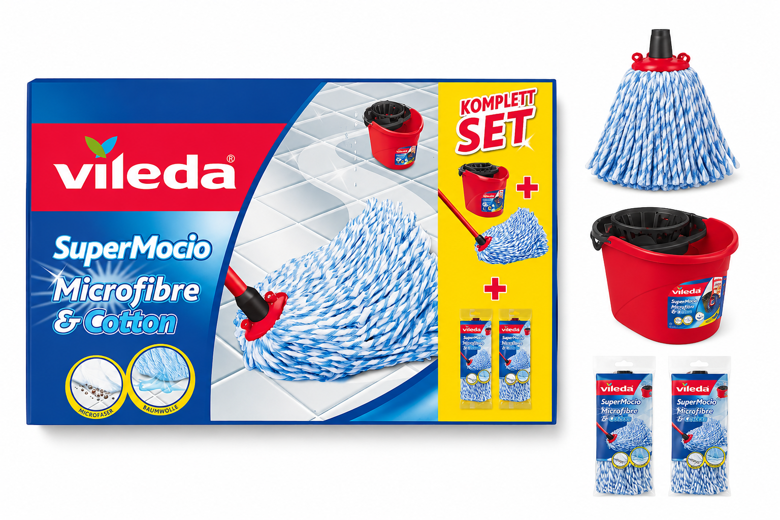 Vileda Eimer Besen SuperMocio Microfibre & Cotton Set
