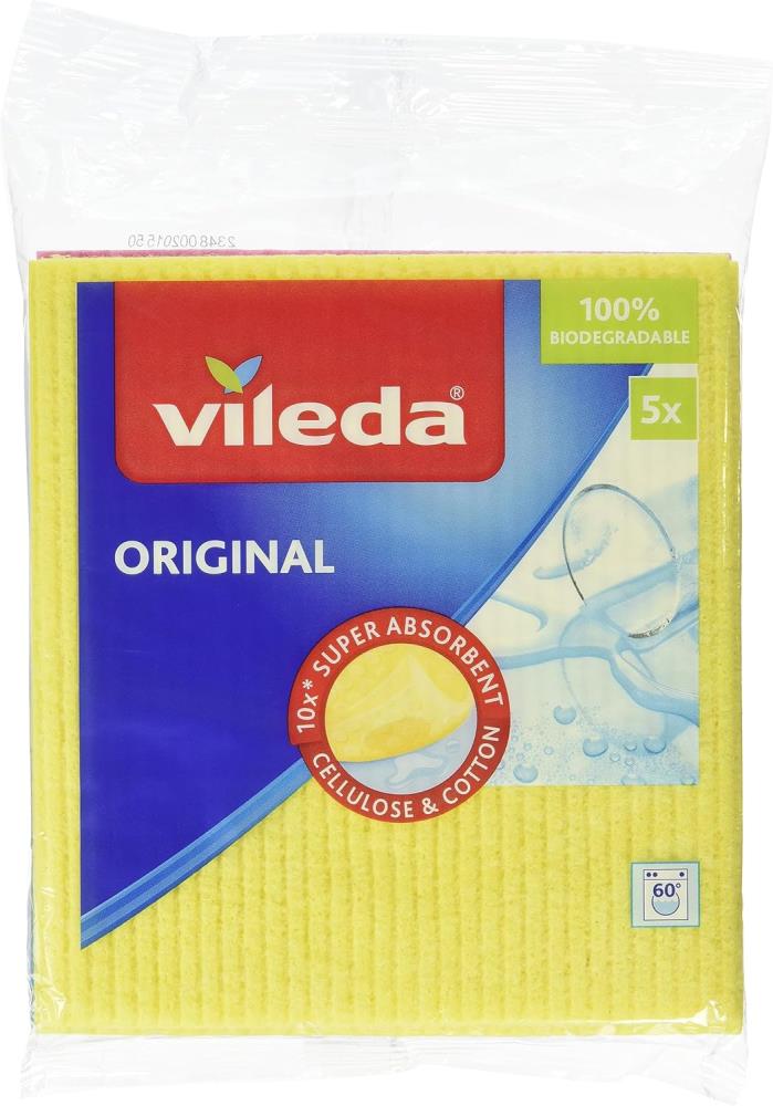Rosa/Gelb/Blau Vileda Schwammtuch Mit Besonders Hoher Saugkraft, Kombination Aus Tuch Und Schwamm, 5Er Pack