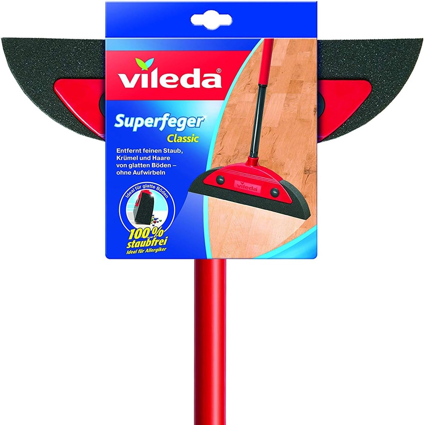 Vileda Superfeger Classic Besen mit Teleskopstiel und Mikroschaum-Kehrteil für Allergiker geeignet