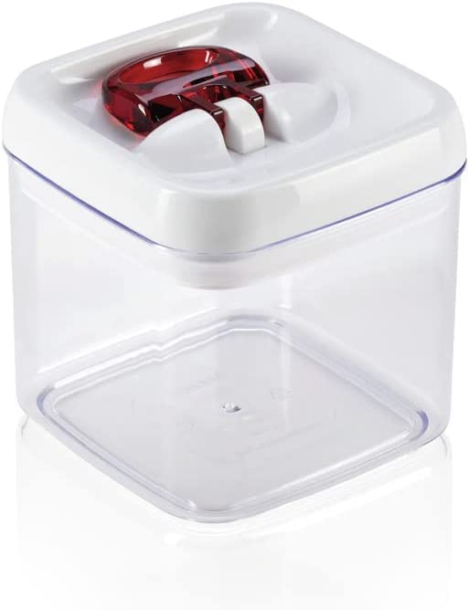 Leifheit Vorratsbehälter 1  L Fresh and Easy eckig, luft- und wasserdichte Vorratsdose mit patentierter Einhand-Bedienung, Frischhaltedose, stapelbare Aufbewahrungsboxen, transparent, rot