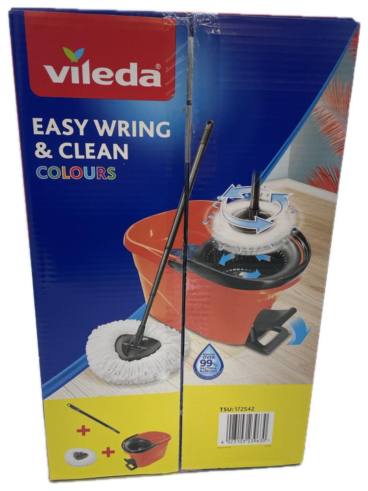 Vileda Turbo EasyWring & Clean Komplett Set, Wischmop und Eimer mit PowerSchleuder, coral - Neu