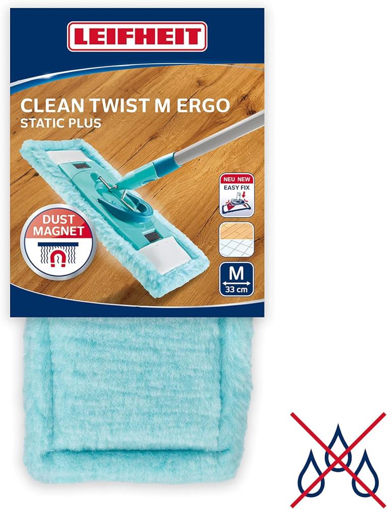 Leifheit Wischbezug Clean Twist M Ergo 2.0 static plus, für alle Bodenarten, zieht Staub und Haare an wie ein Magnet, Wischer Ersatzbezug für glatte Böden, Staubwischer für trockene Bodenreinigung - OVP