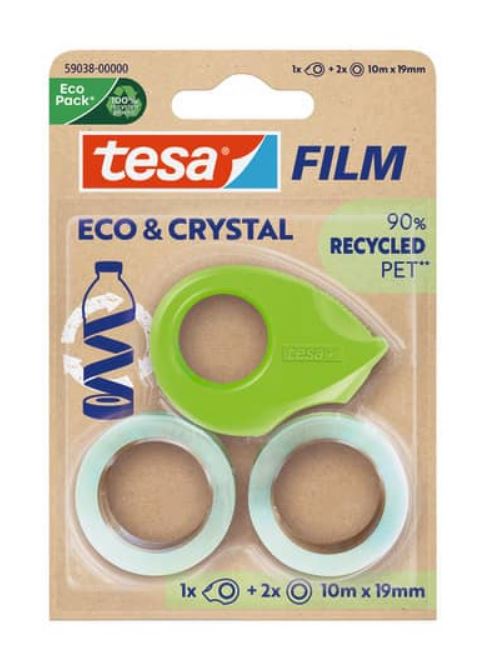 tesafilm  ECO & CRYSTAL 2 x Rollen 10m x 19 mm + Abroller