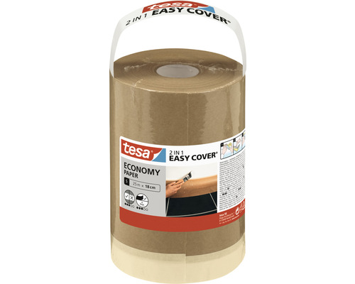 tesa 2in1 Malerabdeckpapier mit selbstklebendem Abdeckband  Easy Cover UNIVERSAL Papier - für Malerarbeiten und Renovierungen - 25 m x 18 cm