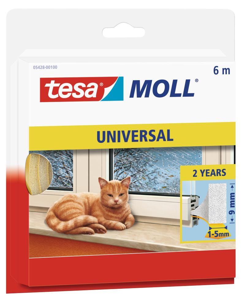 tesa moll Dichtungsband - Schaumstoffdichtung selbstklebend - Weiß - 6 m x 9 mm x 5,5 mm