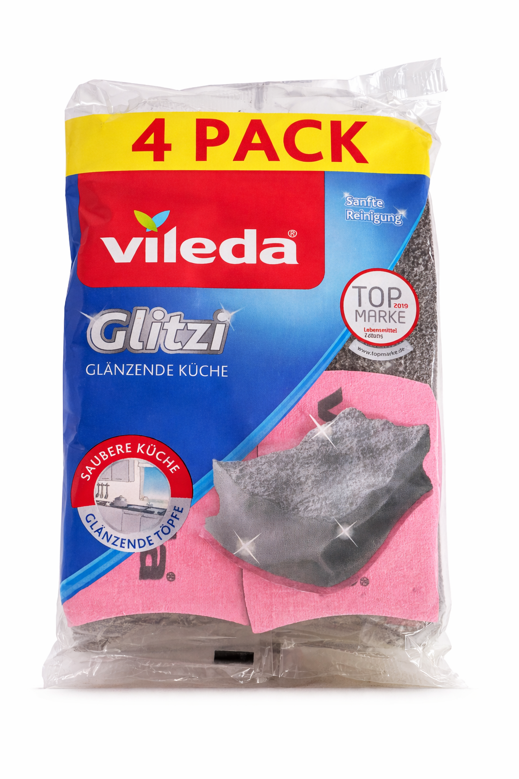 Vileda Glitzi Glänzende Küche 2er Schwamm Küchenschwamm - nicht kratzend - weich - 4er Pack