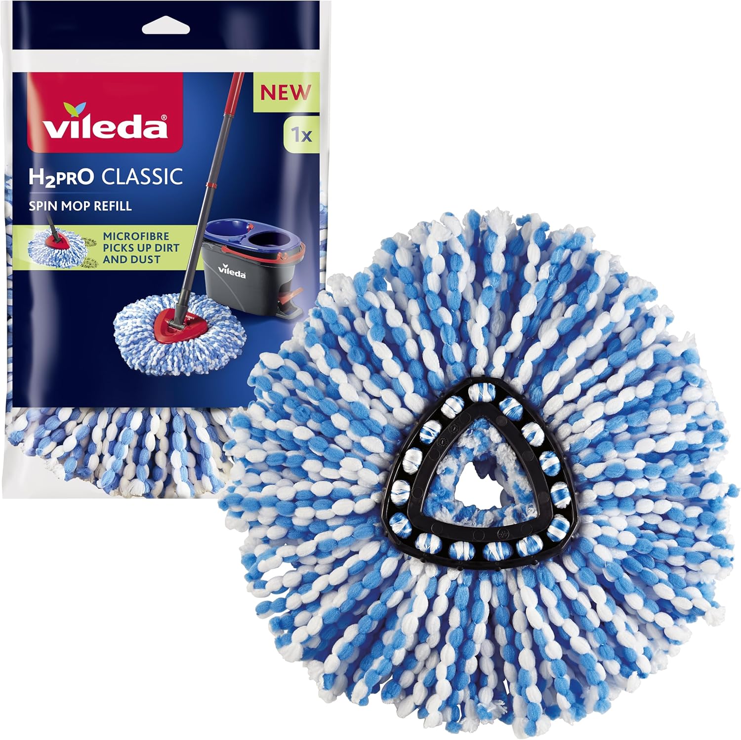 Vileda H2PrO Wischmopp-Ersatzkopf | Mikrofaser-Moppkopf | Entfernt hartnäckigem Schmutz |maschinenwaschbar | langlebiger Mopp | für alle Böden | 1er Pack