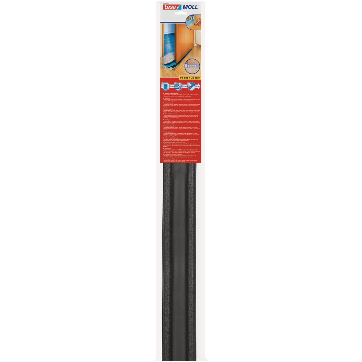 tesa moll Türdichtung doppelseitig - Zugluftstopper für Glatte Böden - Anthrazit - 95 cm x 25 mm, kürzbar