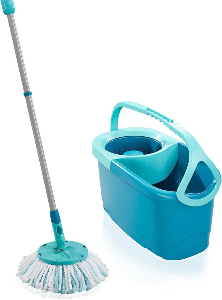 Leifheit Set Clean Twist Disc Mop Ergo 2.0, Bodenwischer mit Mikrofaser Bezug für nebelfeuchte Reinigung auf Fliesen und Laminat