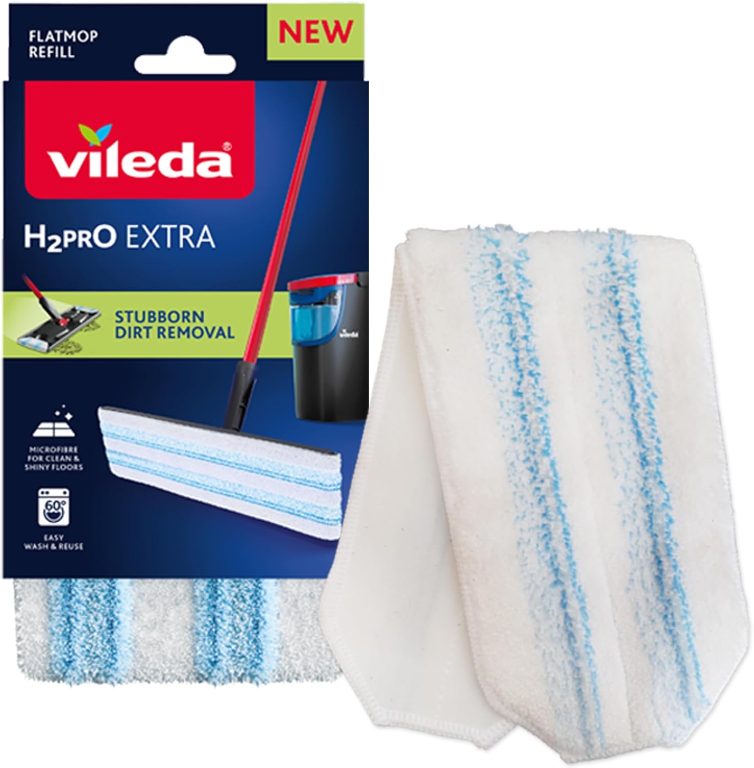 Vileda H2PrO Extra Ersatzbezug für den H2PrO Flat Mop – Microfaserbezug für hervorragende Reinigungsergebnisse