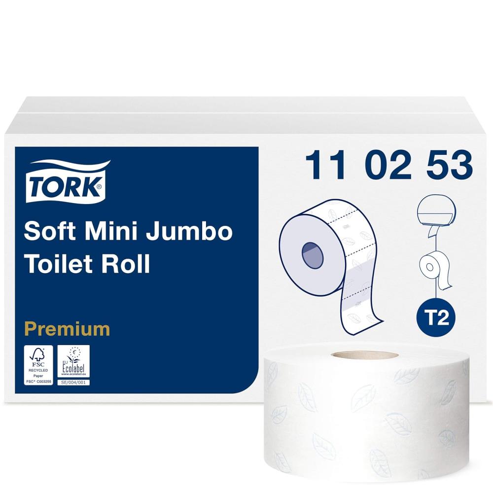 Tork 110253 Toilettenpapier Mini Jumbo Soft Premium - Weiß - 2-lagig - Satz von 1 Rolle - 1 x 1214 Blatt