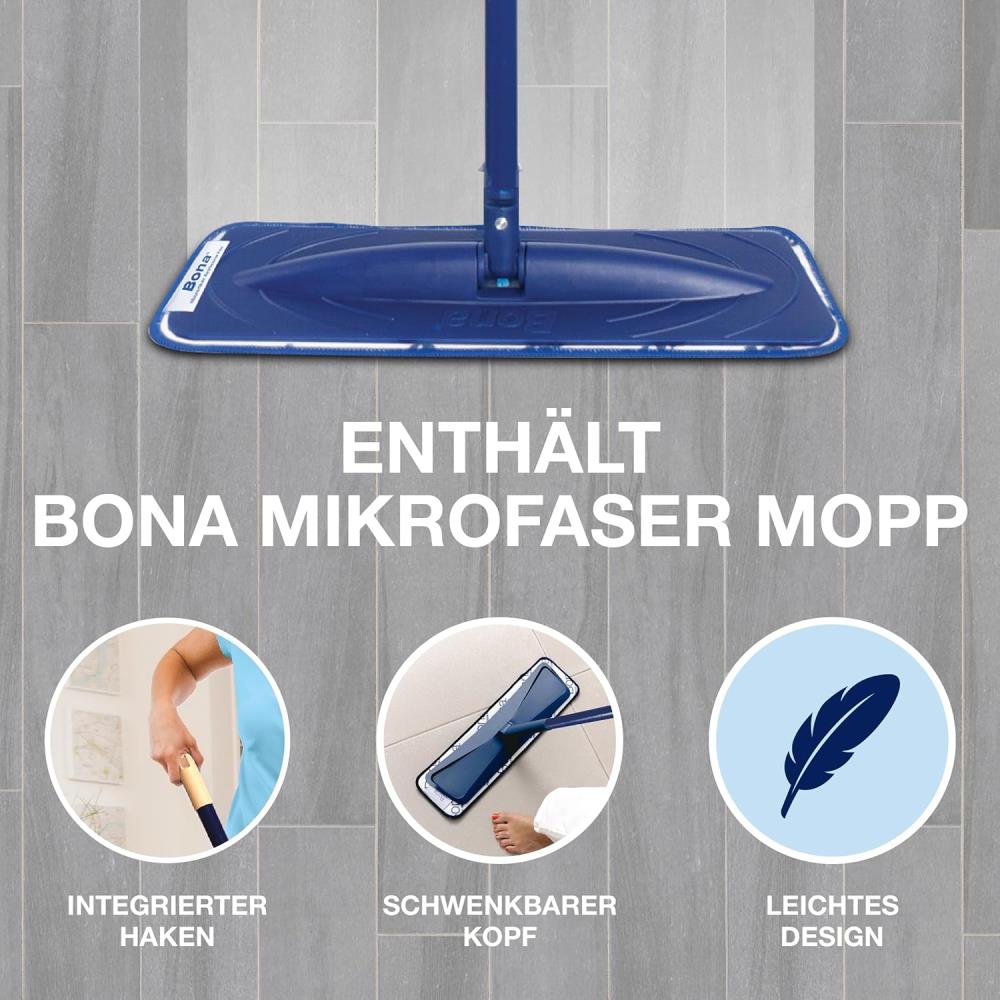 Bona Laminat Bodenwischer, Mikrofaser, Stein, Fliesen- und Laminatreiniger mit 1 L Reiniger