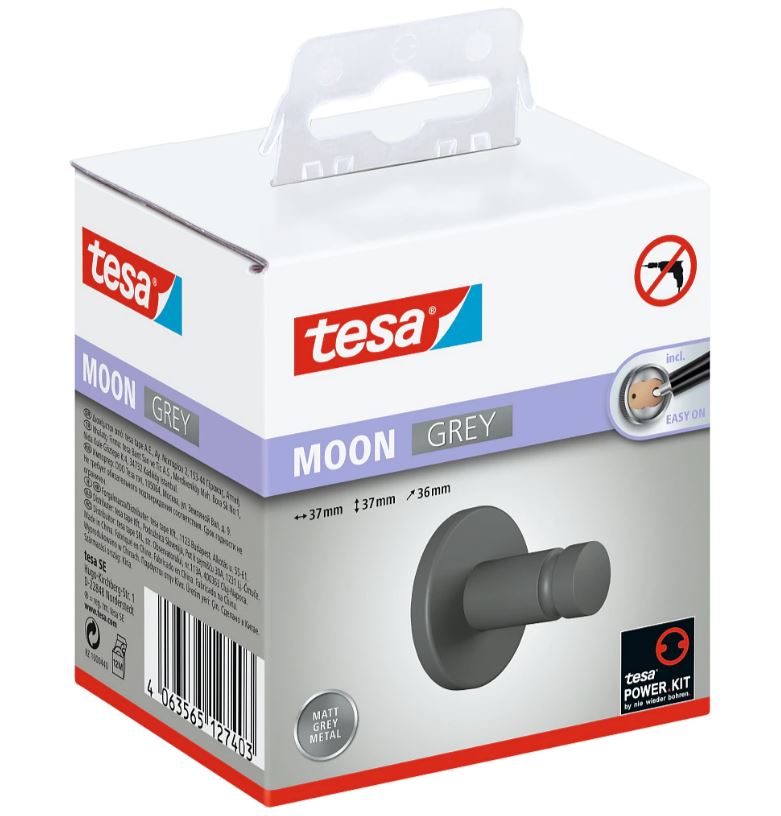 tesa MOON GREY Handtuchhaken matt grau bohrfrei inkl. Kleber