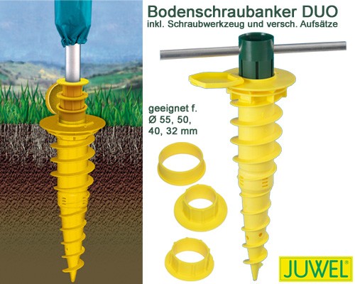JUWEL Bodenschraubanker Duo für Wäschespinnen (für Rohre ø 32 mm-55 mm, zum Einbetonieren oder Eindrehen, inkl. Eindrehhilfe, Robustes Material, inkl. wasserdichtem Deckel)