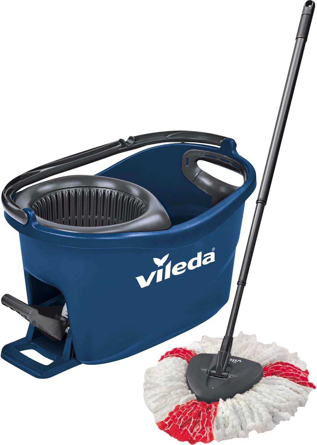 Vileda Turbo EasyWring & Clean Bodenwischer Komplett Set, Wischmopp und Eimer mit PowerSchleuder, blau