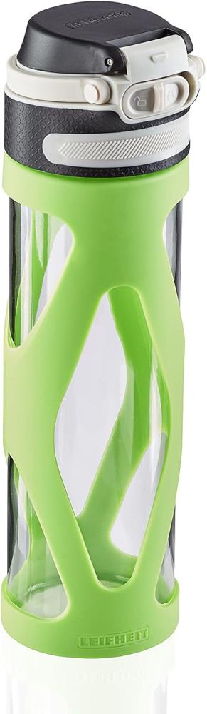 Leifheit Glasflasche Flip 600ml, 100% dichte Sportflasche Trinkflasche