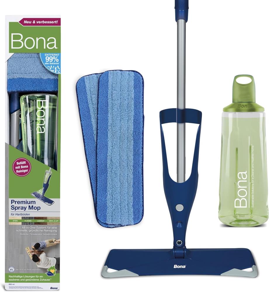 Bona Bodenwischer mit Sprühfunktion, Premium Spray Mop Sprühwischer Set mit extra Mikrofaser-Reinigungspad - Neu