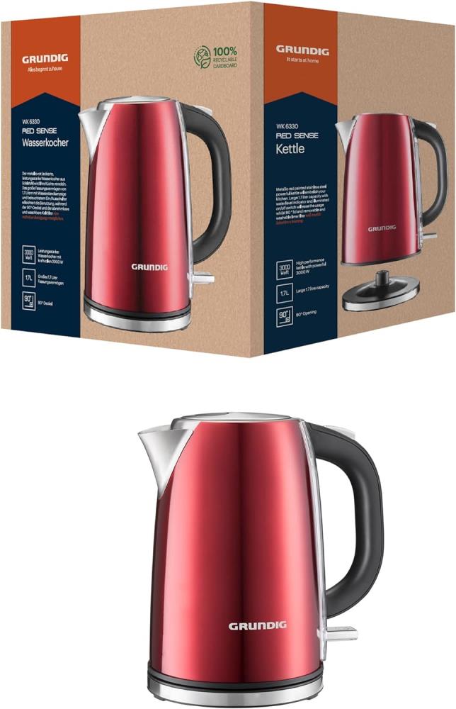 Grundig WK 6330 Wasserkocher Edelstahl rot - B Ware