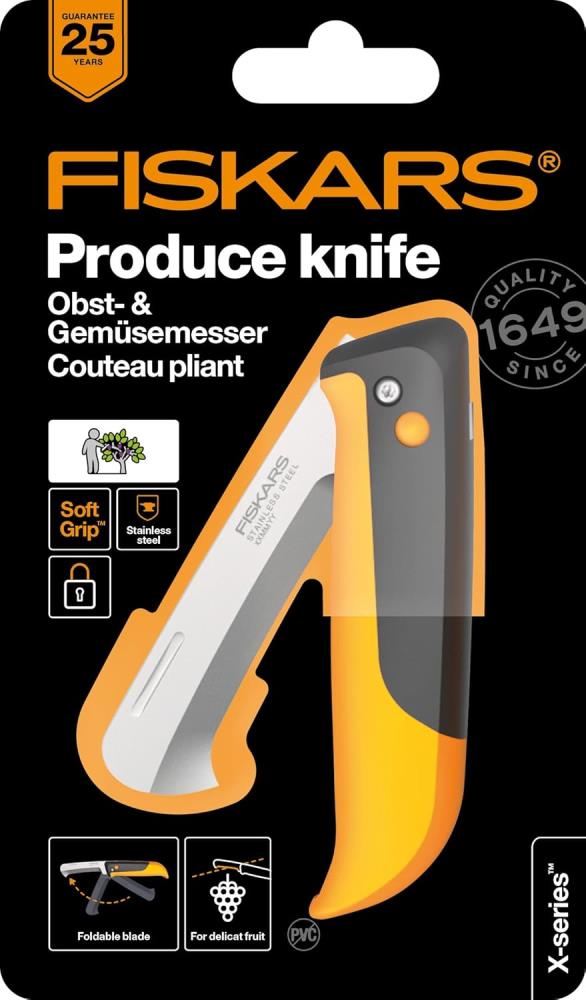 Fiskars Klappbares Obst- und Gemüsemesse, 17,8cm, schwarz/ orange, X-series, K80